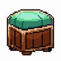 Pixel Art Emerald Gem in Wooden Setting Retro Gaming Style vector
