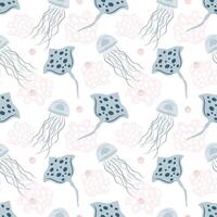 Jellyfish and stingray seamless pattern. Underwater pattern. Childish Pattern for cards, invitations, designs in nautical style vector