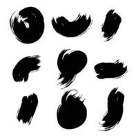 Brush lines set. black paint brush spots, highlighter lines or felt-tip pen marker. Ink smudge abstract shape stains and smear set with texture vector
