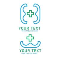 Medical Abstract Cross Art, Green Plus with Blue Shape Design, Two Variations Isolated on White vector