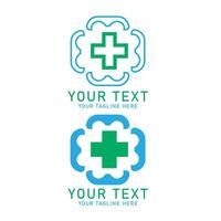 Medical Abstract Plus Logo Art Set, Blue and Green Rounded Cross Design, Two Variations Isolated on White vector