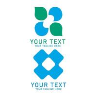 Abstract Geometric Shape Logo Art, Green and Blue Rounded and Cross Design, Two Variations Isolated on White vector