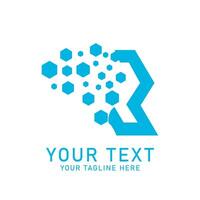 Technology Letter R Logo Art, Blue Hexagon Pixel with R Design, Isolated on White vector