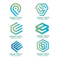 Abstract Geometric Logo Art Set, Gradient Blue and Green Shape Design, Six Variations Isolated on White vector