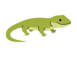 Cute green lizard isolated on white background. Smiling gecko. Pet, exotic animal in simple style. Reptile character. Zoo, wild nature. Flat illustration vector