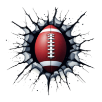 A football appears to be bursting through a cracked surface, creating a dynamic and energetic visual effect. cutouts png