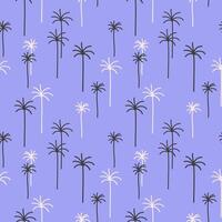 Seamless repeating pattern with Palm trees on lilac background, summer marine motive. Hand drawn tropical background for design, textile, web, wrapping paper, card, packaging. Travel, nature, leisure vector