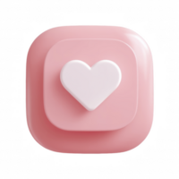 3D illustration of a glossy pink heart icon on a rounded square background, Love, like, appreciation icon isolated on transparent background png
