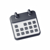3D illustration of a black and white desk calendar with a spiral binding, representing scheduling, planning, time management isolated on a transparent background. png