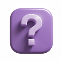 3D illustration of a glossy purple question mark icon centered on a rounded square. isolated on transparent background png