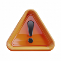 3D glossy orange triangular warning sign with a black exclamation mark in the center, caution, danger, alert, and risk 3d icon isolated on transparent background png