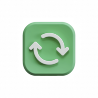 Glossy green 3D refresh icon with two circular arrows forming a loop, isolated on transparent background png