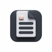 3D glossy black document icon, files, reports, articles, paperwork, and digital documents icon isolated on transparent background png