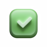 green 3D checkmark icon with a smooth, rounded square background, approval, confirmation, or success icon isolated on transparent background png