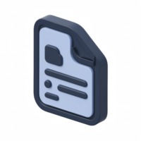 3D modern blue document file icon, digital files, paperwork, reports, and information storage icon isolated on transparent background png