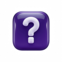 3D glossy purple square icon with a white question mark symbol isolated on transparent background png