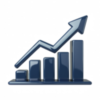 A blue arrow pointing upwards with a series of blue bars below it isolated on a transparent background. png