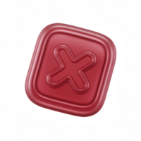 3D red error icon with embossed cross symbol, representing cancellation, rejection, denial isolated on transparent background png