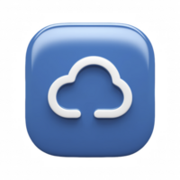 3D blue cloud icon with a glossy reflective surface and a white cloud outline, cloud computing icon isolated on transparent background png