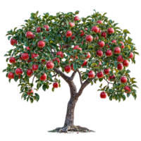 apple tree with ripe red apples on transparent background. png