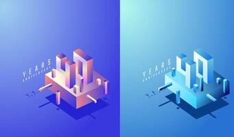 3D Isometric Anniversary Design 40th, 40th Years Anniversary in Colourful Gradient. Tech, Futuristic and Modern concept. vector