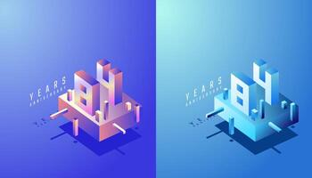 3D Isometric Anniversary Design 84th, 84th Years Anniversary in Colourful Gradient. Tech, Futuristic and Modern concept. vector