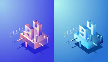 3D Isometric Anniversary Design 94th, 94th Years Anniversary in Colourful Gradient. Tech, Futuristic and Modern concept. vector