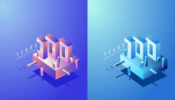 3D Isometric Anniversary Design 100th, 100th Years Anniversary in Colourful Gradient. Tech, Futuristic and Modern concept. vector
