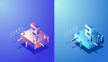 3D Isometric Anniversary Design 2nd, 2nd Years Anniversary in Colourful Gradient. Tech, Futuristic and Modern concept. vector