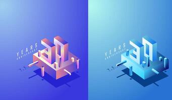 3D Isometric Anniversary Design 30th, 30th Years Anniversary in Colourful Gradient. Tech, Futuristic and Modern concept. vector