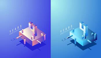 3D Isometric Anniversary Design 4th, 4th Years Anniversary in Colourful Gradient. Tech, Futuristic and Modern concept. vector