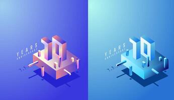 3D Isometric Anniversary Design 10th, 10th Years Anniversary in Colourful Gradient. Tech, Futuristic and Modern concept. vector