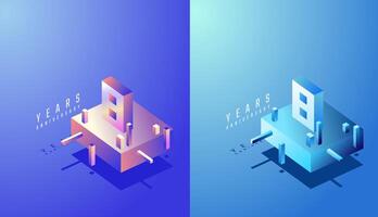 3D Isometric Anniversary Design 8th, 8th Years Anniversary in Colourful Gradient. Tech, Futuristic and Modern concept. vector