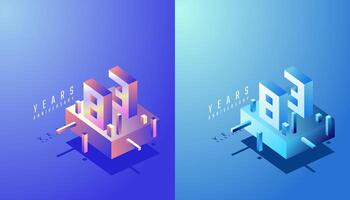 3D Isometric Anniversary Design 83th, 83th Years Anniversary in Colourful Gradient. Tech, Futuristic and Modern concept. vector