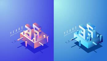 3D Isometric Anniversary Design 35th, 35th Years Anniversary in Colourful Gradient. Tech, Futuristic and Modern concept. vector
