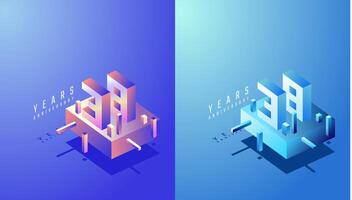 3D Isometric Anniversary Design 38th, 38th Years Anniversary in Colourful Gradient. Tech, Futuristic and Modern concept. vector
