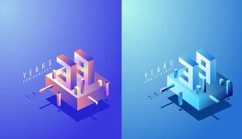 3D Isometric Anniversary Design 39th, 39th Years Anniversary in Colourful Gradient. Tech, Futuristic and Modern concept. vector