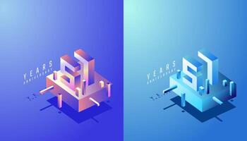 3D Isometric Anniversary Design 57th, 57th Years Anniversary in Colourful Gradient. Tech, Futuristic and Modern concept. vector