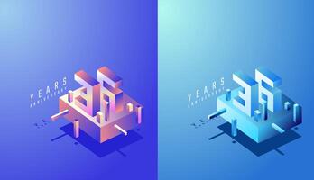 3D Isometric Anniversary Design 36th, 36th Years Anniversary in Colourful Gradient. Tech, Futuristic and Modern concept. vector
