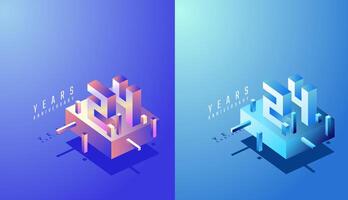 3D Isometric Anniversary Design 24th, 24th Years Anniversary in Colourful Gradient. Tech, Futuristic and Modern concept. vector