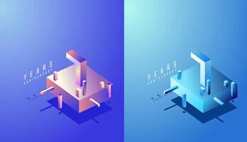 3D Isometric Anniversary Design 7th, 7th Years Anniversary in Colourful Gradient. Tech, Futuristic and Modern concept. vector