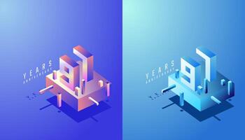 3D Isometric Anniversary Design 97th, 97th Years Anniversary in Colourful Gradient. Tech, Futuristic and Modern concept. vector