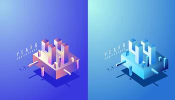 3D Isometric Anniversary Design 44th, 44th Years Anniversary in Colourful Gradient. Tech, Futuristic and Modern concept. vector