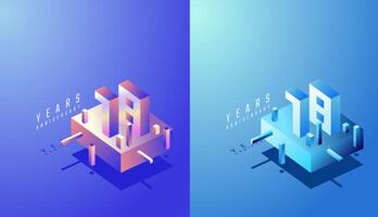 3D Isometric Anniversary Design 18th, 18th Years Anniversary in Colourful Gradient. Tech, Futuristic and Modern concept. vector