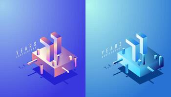 3D Isometric Anniversary Design 71th, 71th Years Anniversary in Colourful Gradient. Tech, Futuristic and Modern concept. vector