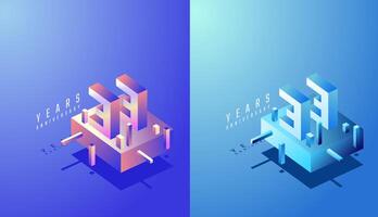 3D Isometric Anniversary Design 33th, 33th Years Anniversary in Colourful Gradient. Tech, Futuristic and Modern concept. vector