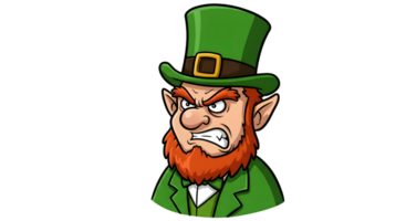 Angry leprechaun clip art, standing with clenched fists and a furious expression on transparent background png