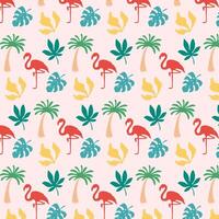Pattern with pink flamingos, palm and tropical leaves. Seamless Hawaiian pattern for textile, wrapping paper, background. vector