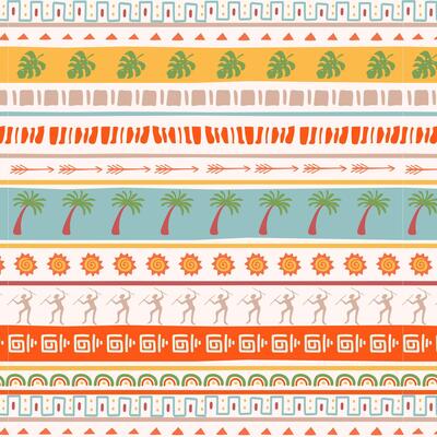 Hand drawn tropical seamless pattern in retro style. African tropical background.