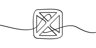 continuous line drawing of square symbol with cross. abstract line art illustration vector